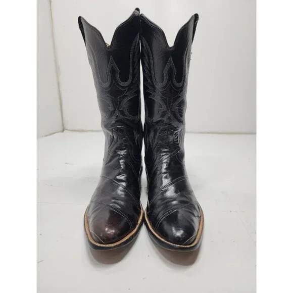 Rios of Mercedes Mens Eel Skin Exotic Cowboy Western Boots Black Size 9 - Picture 9 of 10